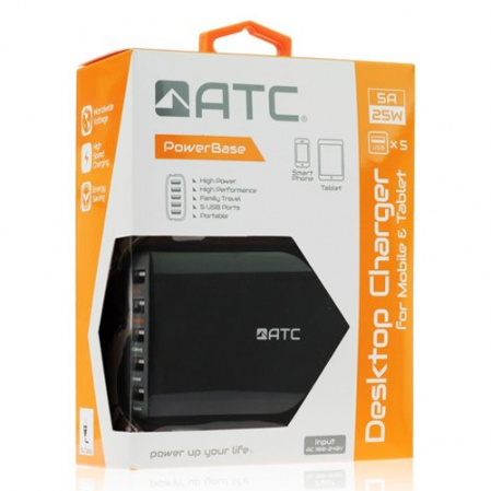 Adaptador de Red ATC con 5 Puertos USB 5A Negro