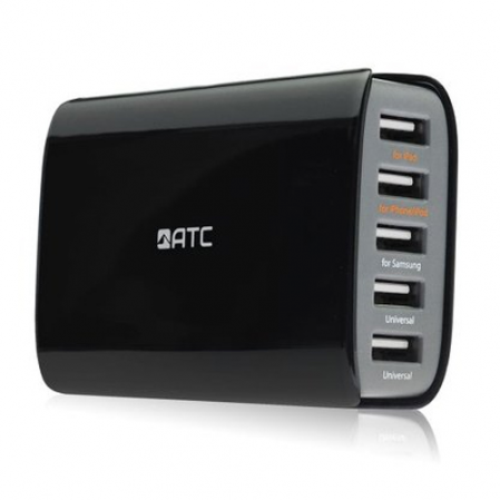 Adaptador de Red ATC con 5 Puertos USB 5A Negro