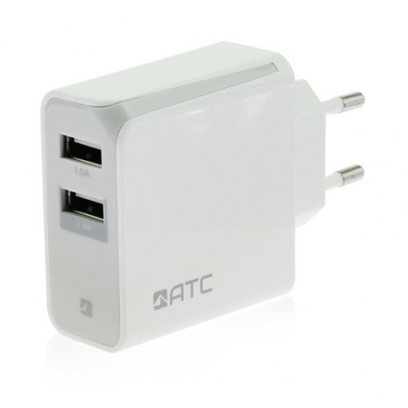 Adaptador de Red ATC con 2 Puertos USB 3.4A Blanco