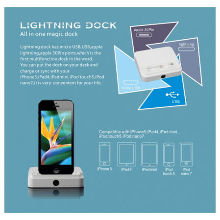 Base de Carga Dock iPhone 5, iPad 4, iPad Mini, iPod Touch 5...