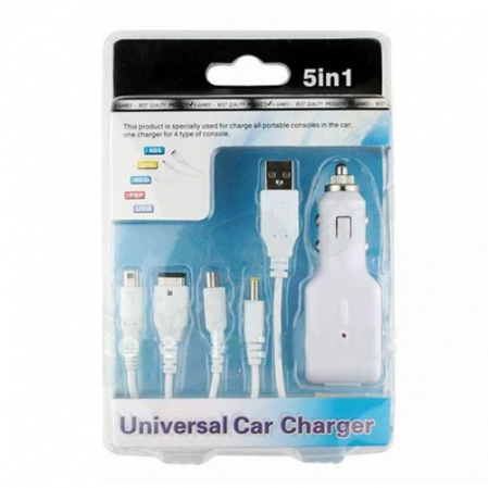 Cargador de Auto 5 en 1 para NDS, NDSi, NDS LITE, PSP... Blanco