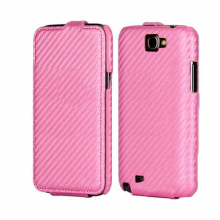 Funda Vertical Fibra de Carbono Galaxy Note 2 N7100 Rosa